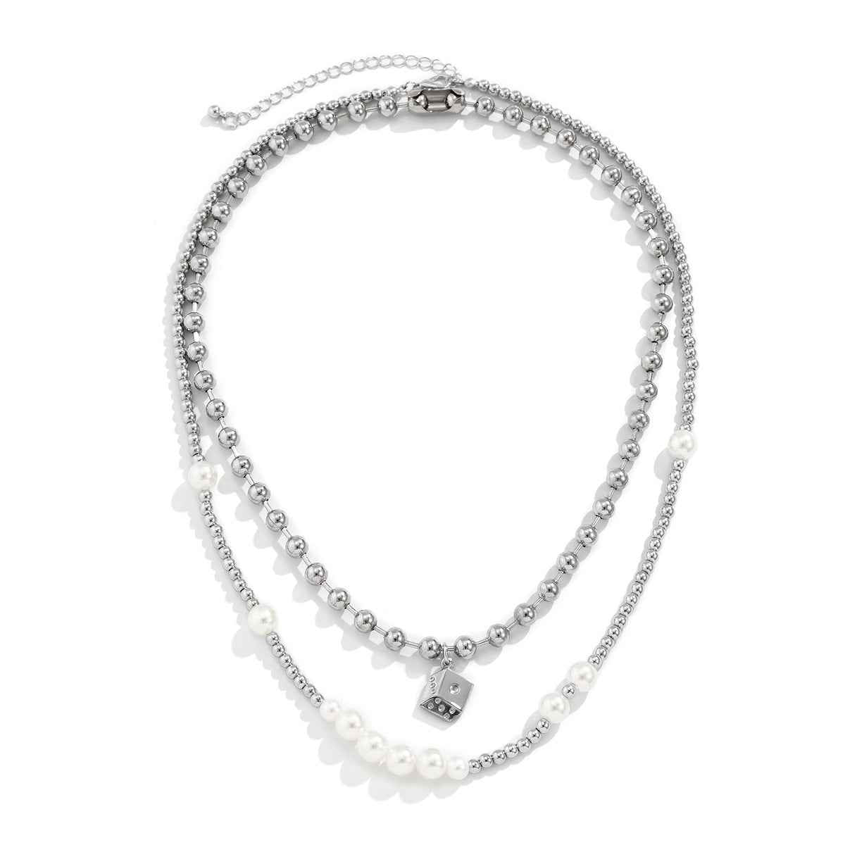 Pearl Double-Layered Necklace With Die Pendant necklace - Damned Threads